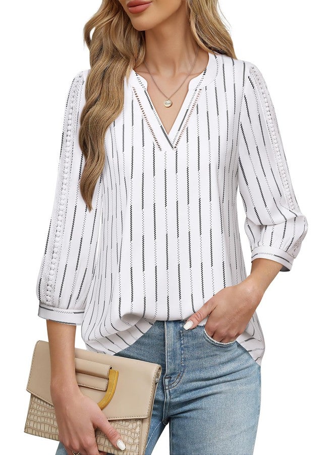 Unixseque Office Blouses for Women for Work V Neck Business Casual Tops Loose Fit Work Shirts Tunic Blouses Top Elegant Flowy Office Shirts Blouse Trendy 2024 Ladies Office Tops Fashion Stripe - Image 1
